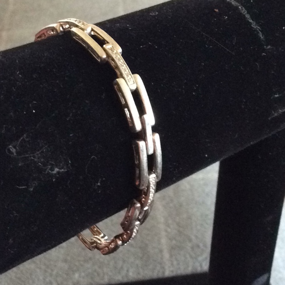 Silver and rhinestone link bracelet